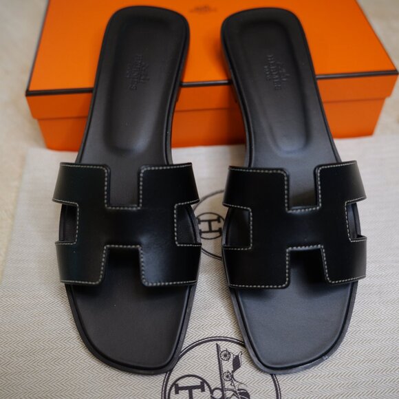 NIB Hermès Oran Sandals Black Leather EU 41 US 9.5 - Picture 6 of 16